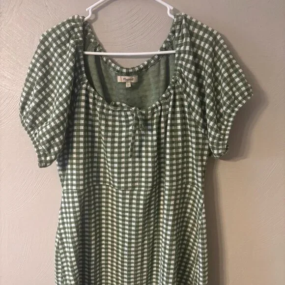 Madewell Jacquard Puff-Sleeve Mini Dress in Gingham Check Size XXL - Picture 1 of 3